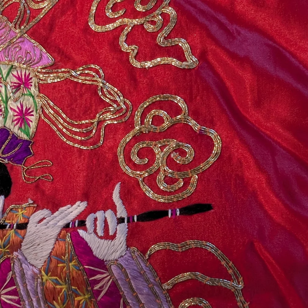 Antique Vintage Chinese Silk Altar Banner Eight Immortals Gold Silver Threads